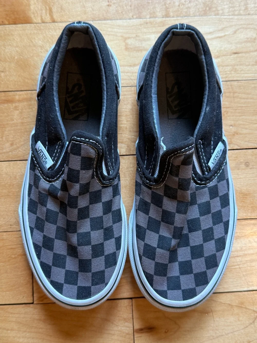Vans Kids Checkerboard Slip-On Sneakers - Black and Gray